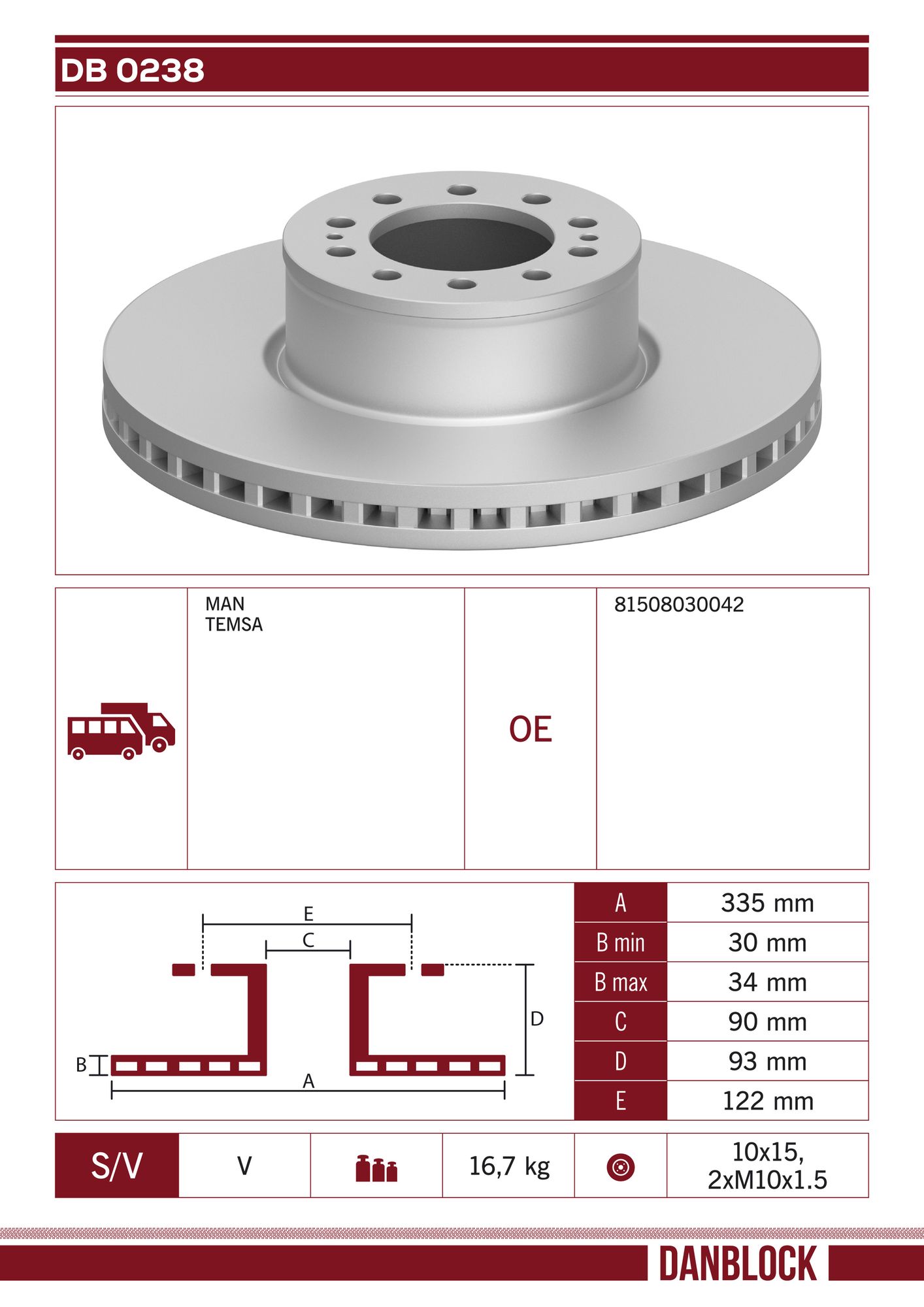 Disc frana DB 0238 DANBLOCK